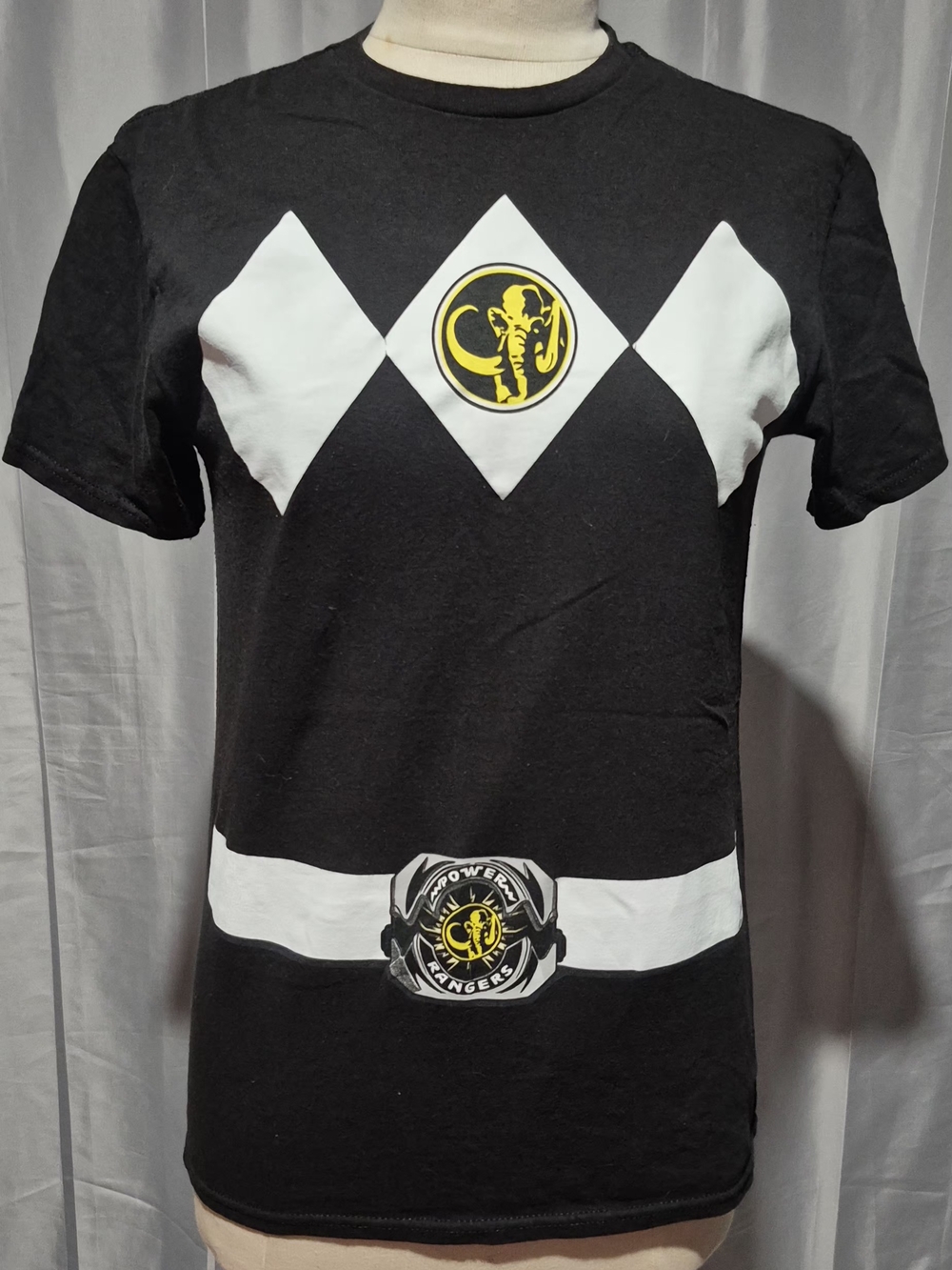 Power Ranger Black and White Mammoth Graphic Tee with Yellow Crest